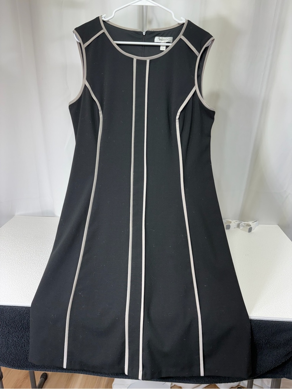 dressbarn Black Midi Dress with Cream Piping 4244